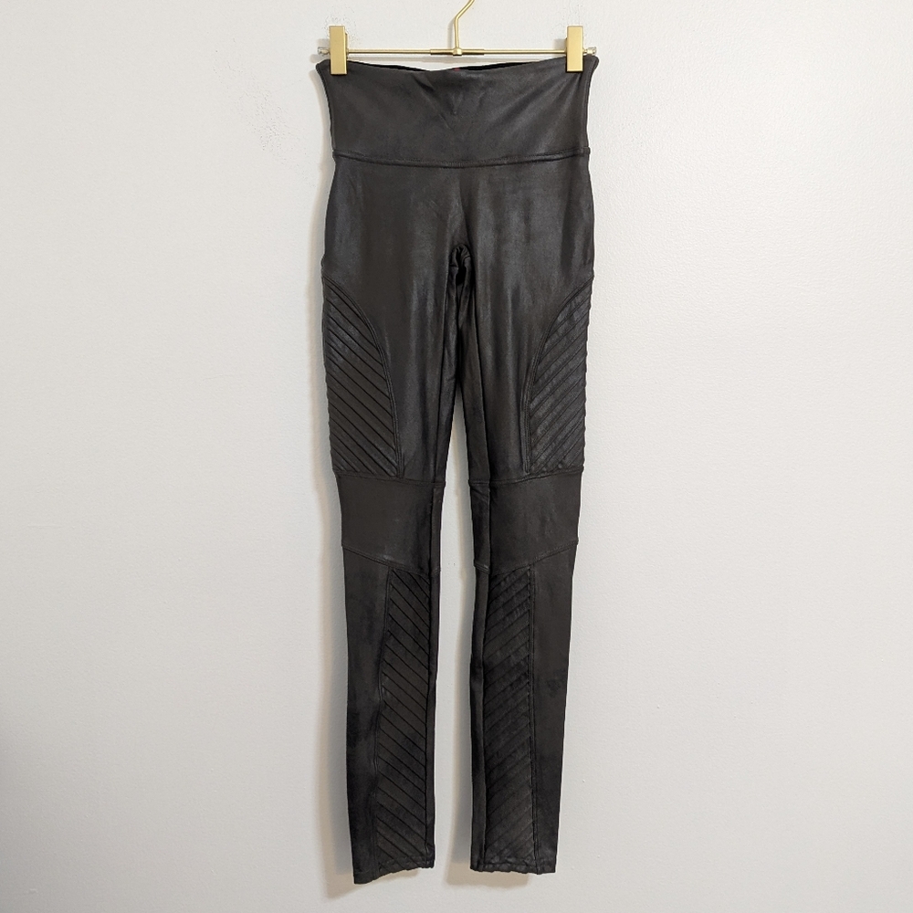 SPANX Small Dark‎ Gray Faux Leather Moto Legging High-Waisted Leather Pants